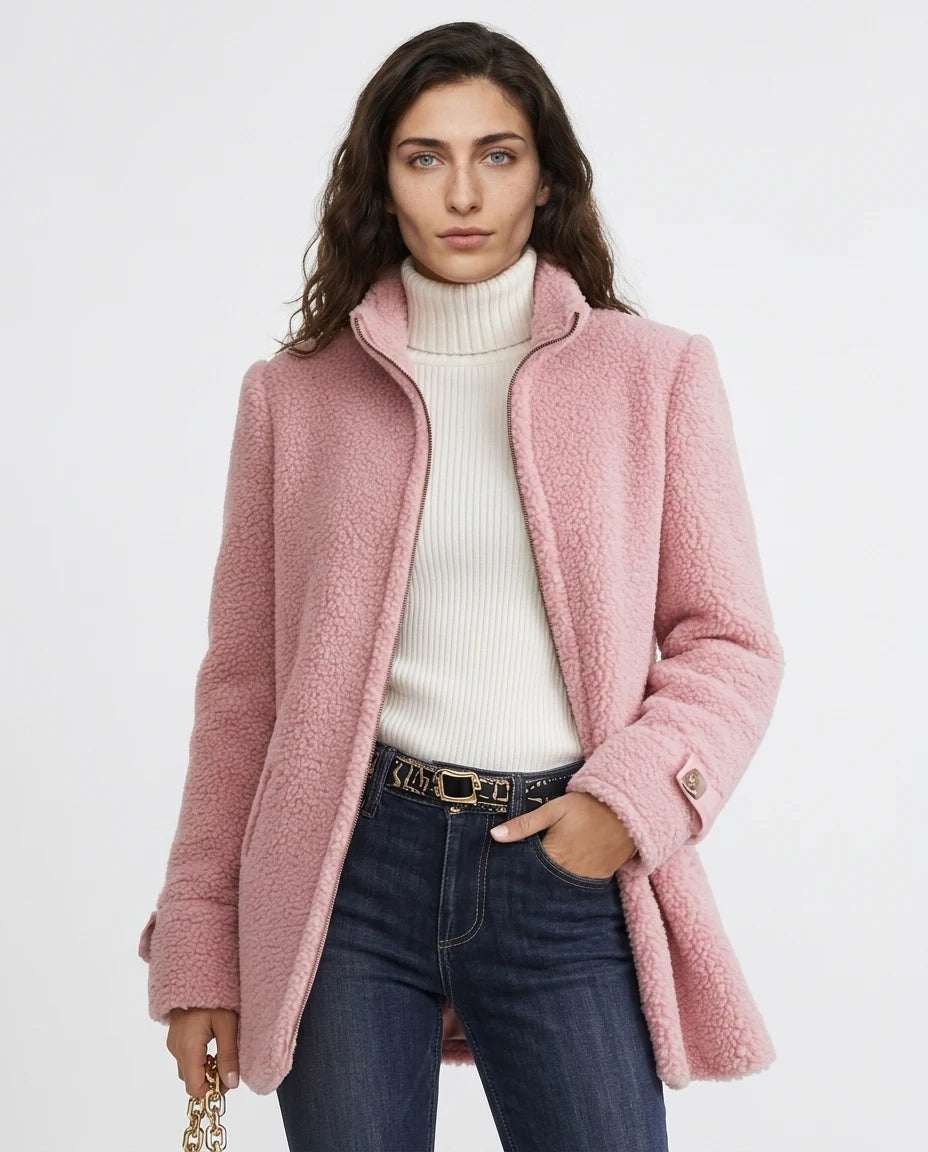 CT|Damen Stehkragen Fleecejacke mit Durchgehender Knopfleiste