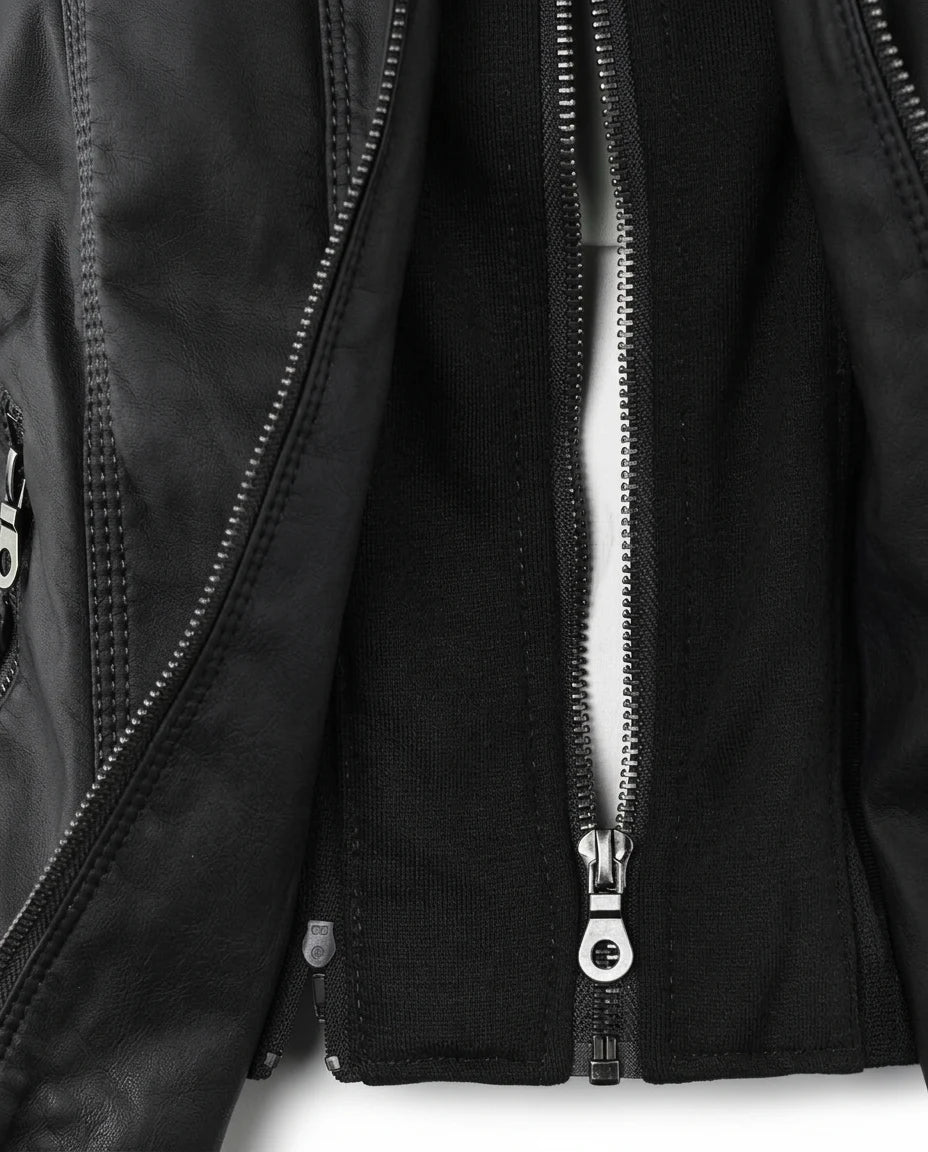 CT|Damen Lederjacke mit Abnehmbarer Kapuze