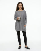CT|Damen Langer Pullover mit Rundhalsausschnitt