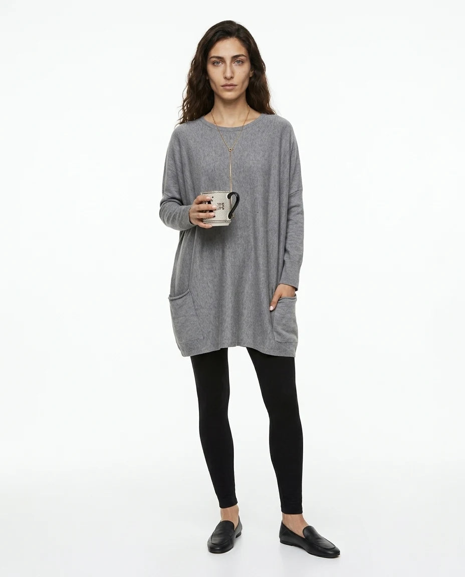CT|Damen Langer Pullover mit Rundhalsausschnitt