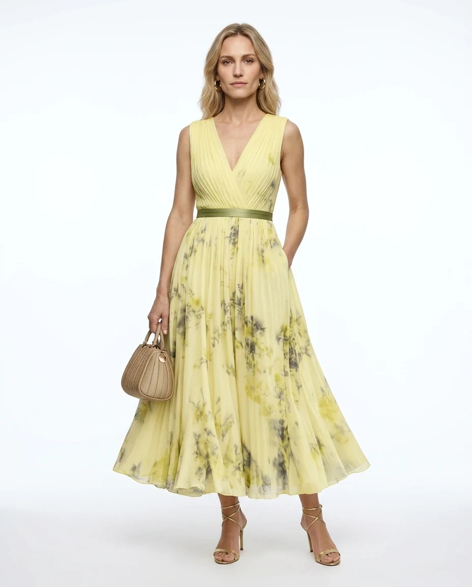 CT|Damen Fließendes Ärmelloses Sommer-Maxikleid mit Wickeloptik