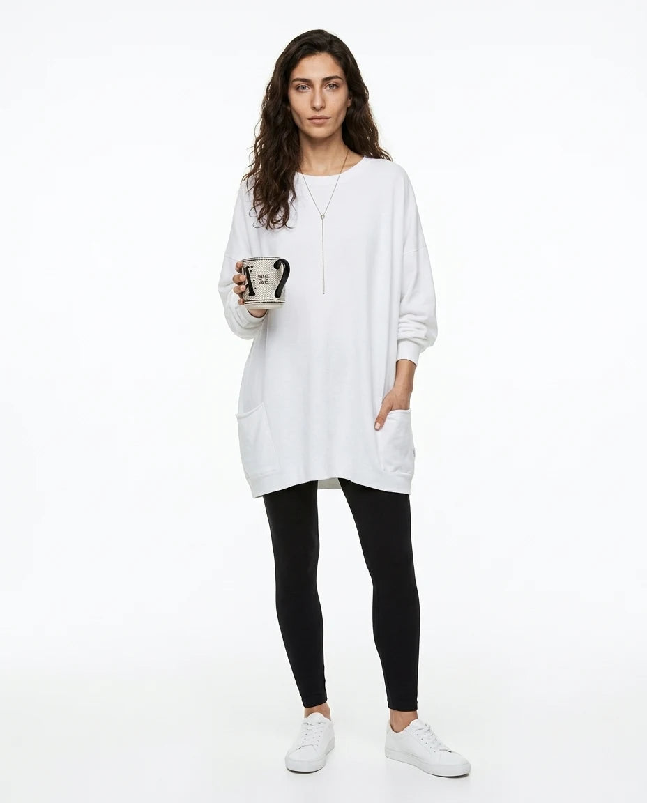 CT|Damen Langer Pullover mit Rundhalsausschnitt