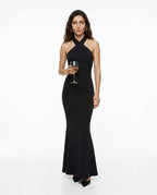 CT|Damen Fishtail Kleid mit Offenem Rücken und Halter-Ausschnitt