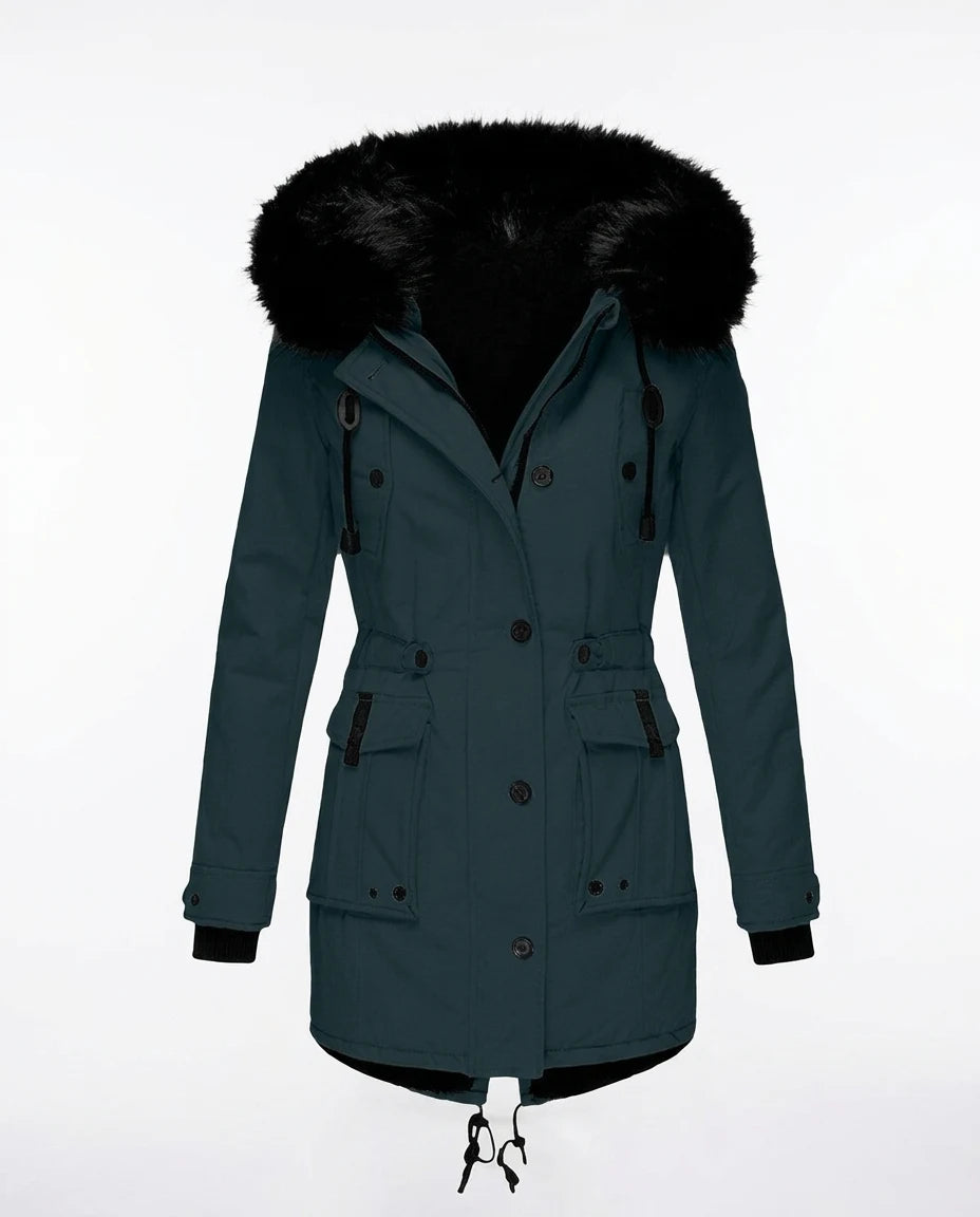 CT|Damen Taillierter Winterparka mit Abnehmbarer Kapuze