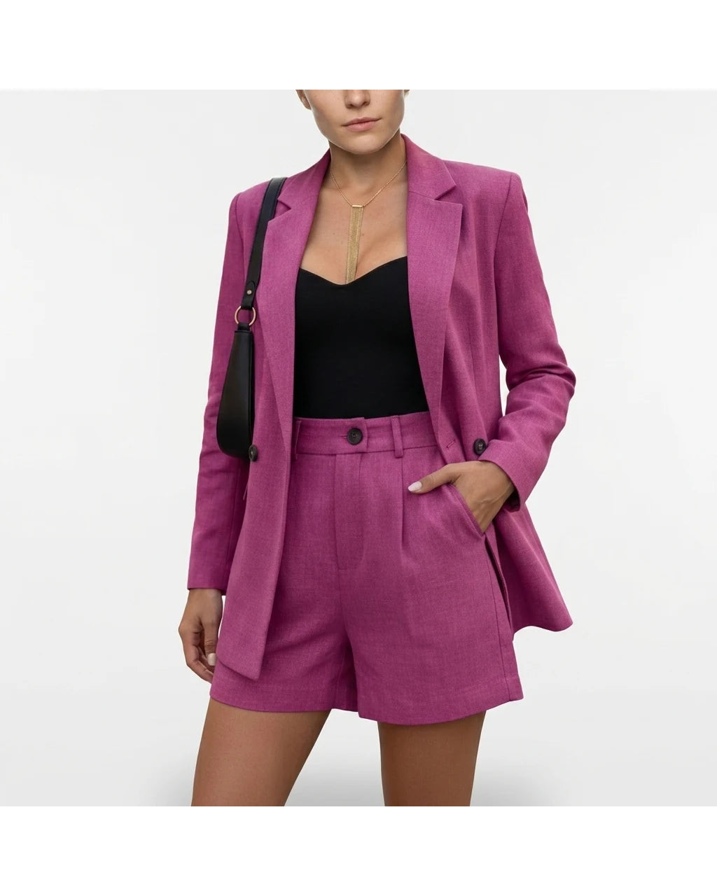 CT|Damen Zweireihiges Blazer- und Shorts-Set