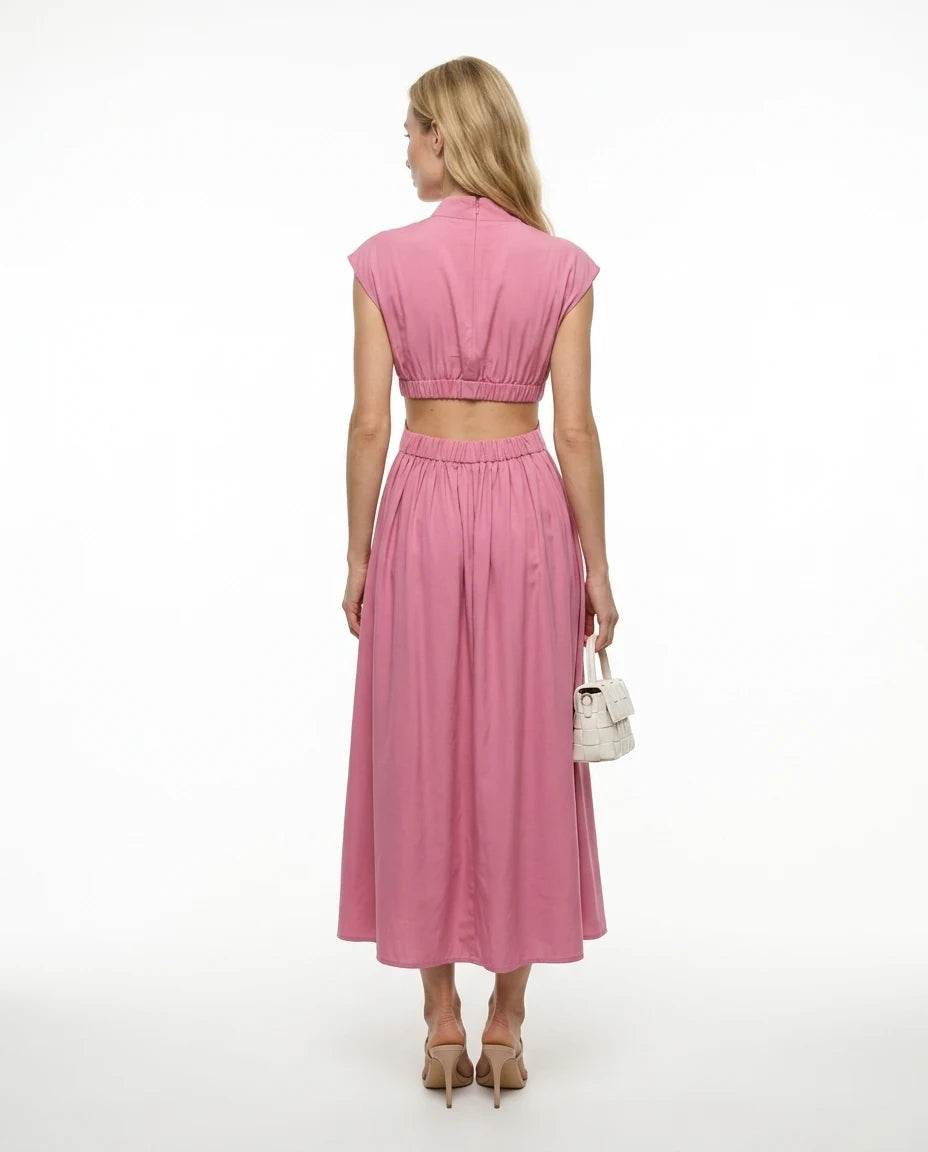 CT|Damen Elegantes Sommerkleid mit Hohem Ausschnitt