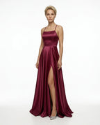 CT|Damen Langärmliges Hochzeitsgastkleid mit Seitenschlitz