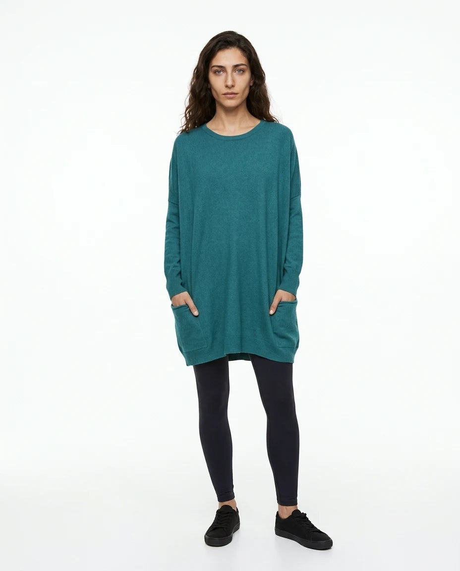CT|Damen Langer Pullover mit Rundhalsausschnitt