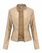 CT|Damen Biker Lederjacke mit Vintage-Kragen und Reißverschluss