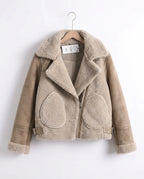 CT|Damen Taillierte Wildlederjacke mit Warmer Fütterung