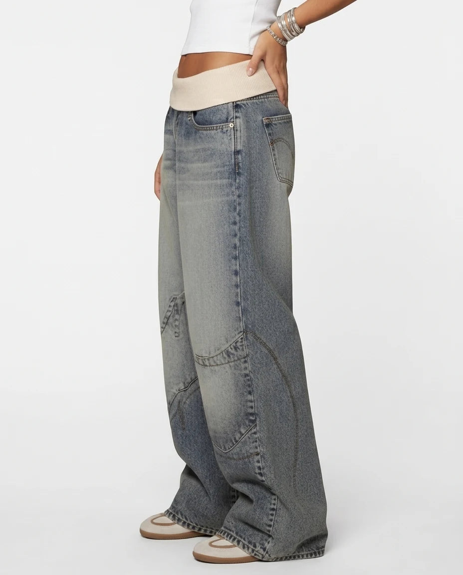 CT|Weite Baggy-Damenjeans mit weitem Bein
