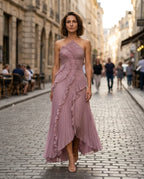 CT|Plissiertes Halter-Midikleid mit Rüschen für Damen