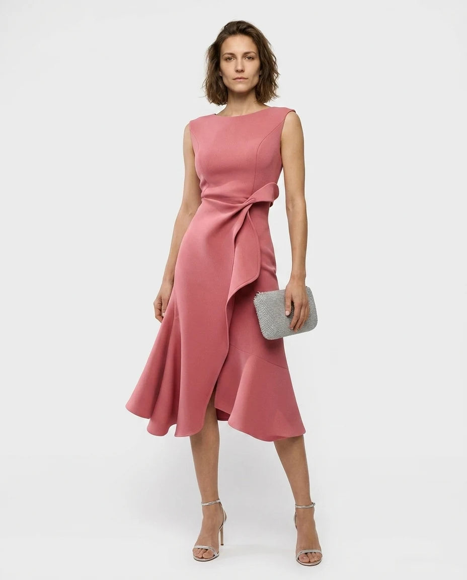 CT|Drapiertes Asymmetrisches Midikleid für Damen
