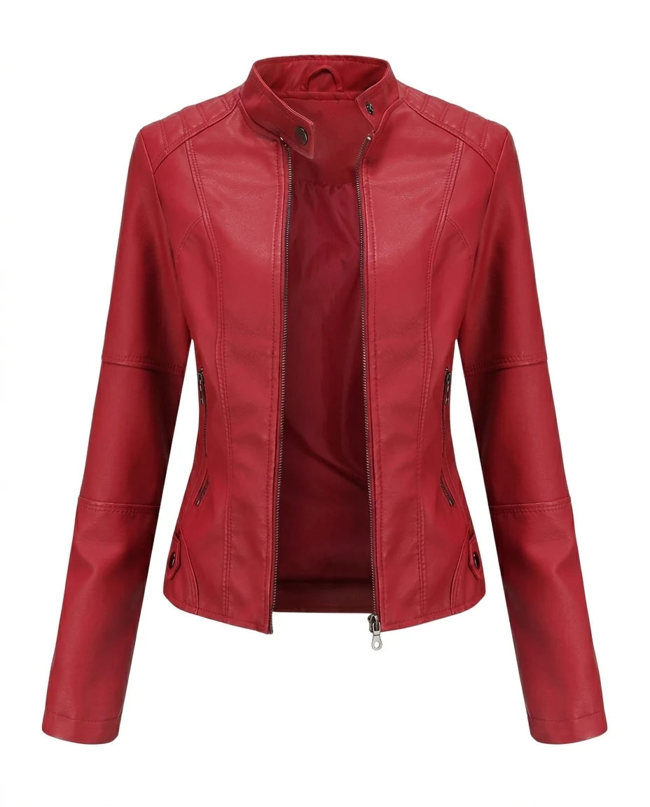 CT|Damenbikerjacke mit Stehkragen und Asymmetrischem Reißverschluss