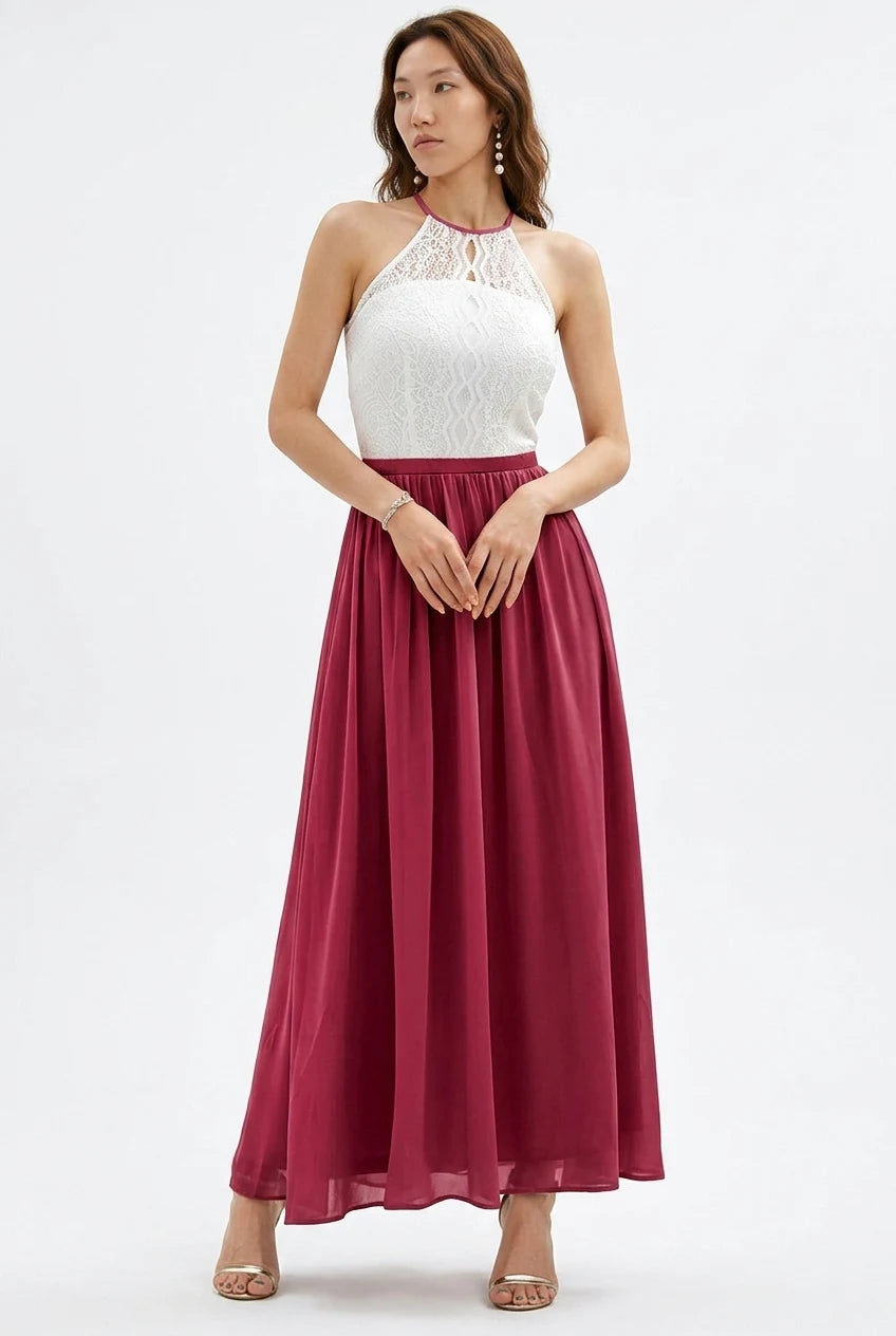 CT|Damen Hochzeitsgast Halter Maxi Kleid