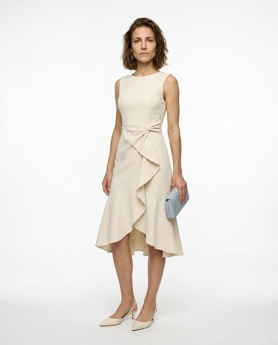 CT|Drapiertes Asymmetrisches Midikleid für Damen