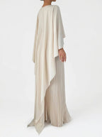 CT|Damen Hochzeitsgast Plissiertes Cape Maxi Kleid