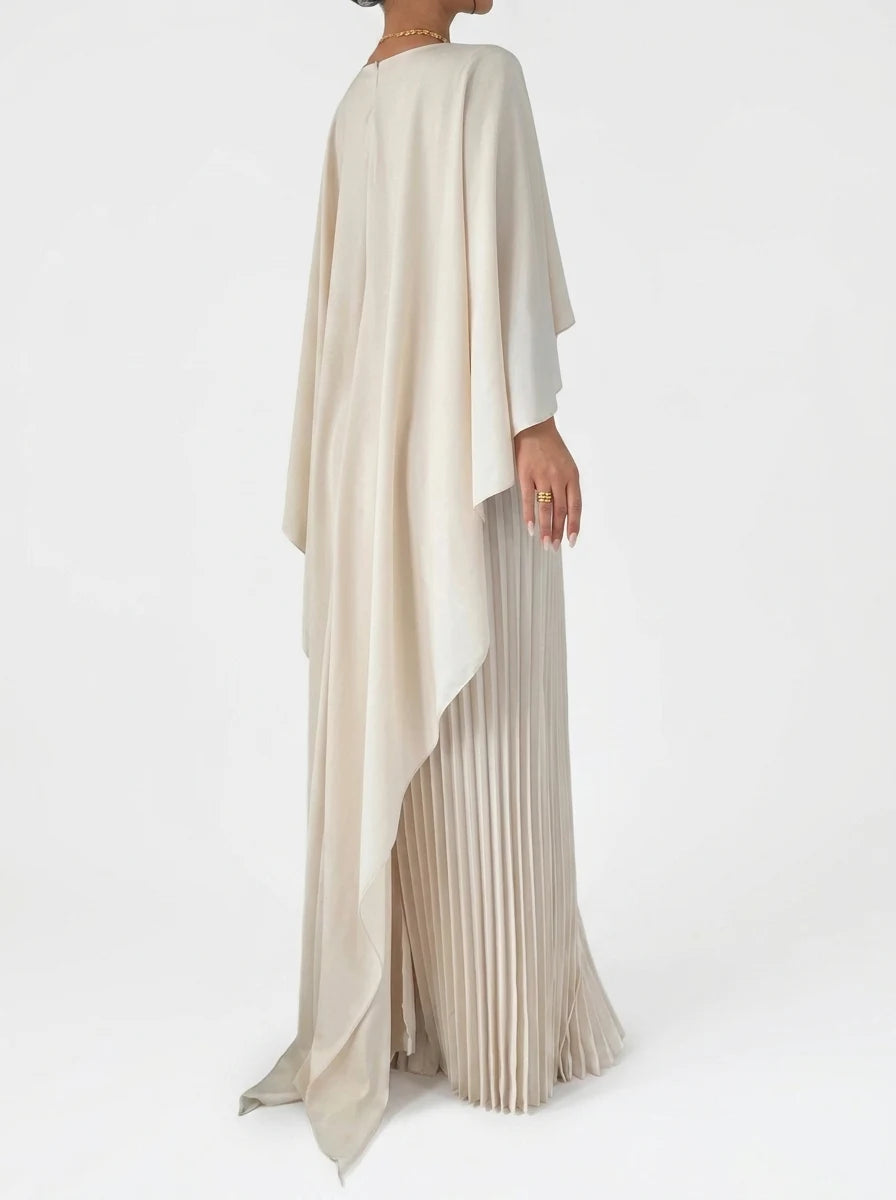 CT|Damen Hochzeitsgast Plissiertes Cape Maxi Kleid