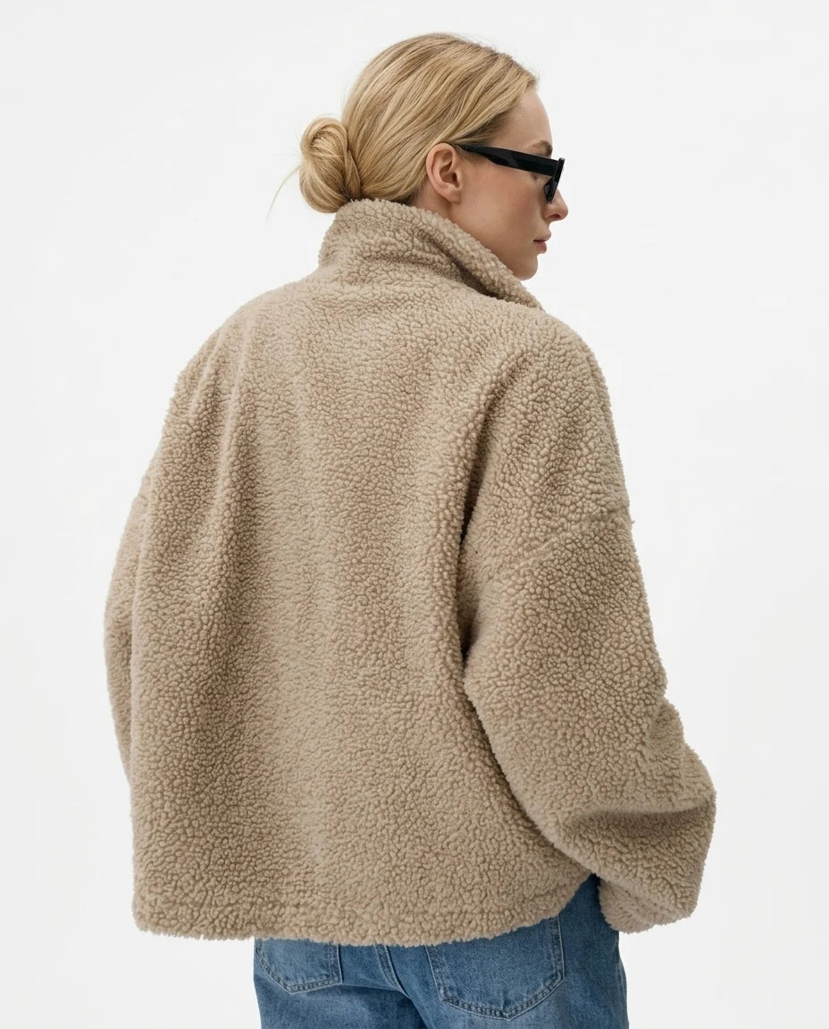 CT|Damen Oversized Teddyjacke mit Stehkragen
