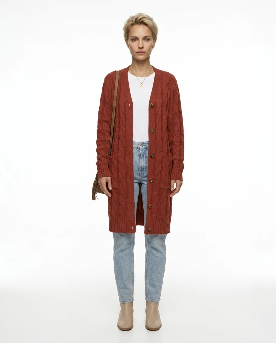 CT|Damenstrickjacke mit Taschen und Knopfverschluss