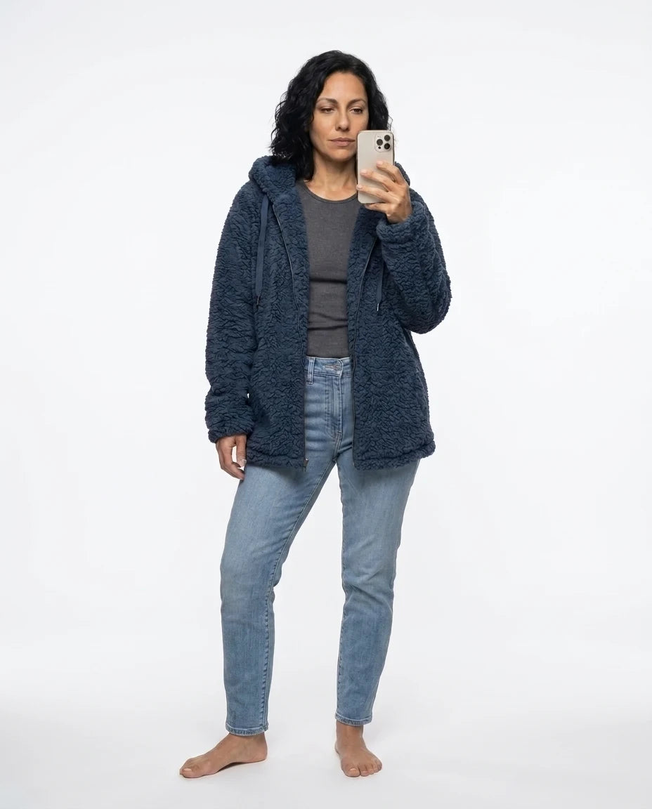 CT|Damen Mantel aus Teddy-Fleece mit Reißverschluss
