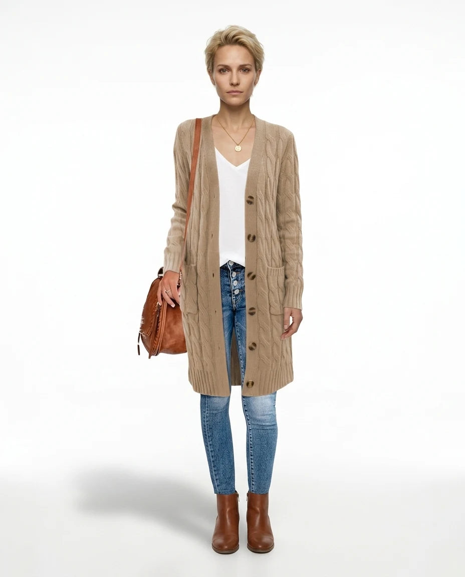 CT|Damenstrickjacke mit Taschen und Knopfverschluss