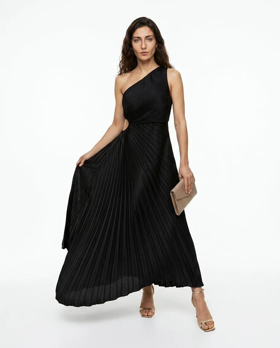 CT|Damen One-Shoulder Plissiertes Maxikleid