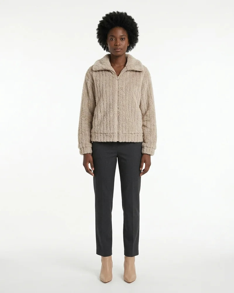 MARCFRANCOIS|Apricot Nina | Damen Teddyfell Jacke Reißverschluss, Vorderansicht