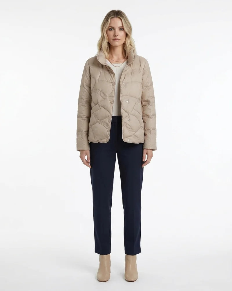 MARCFRANCOIS|Beige Nadja | Damen Steppjacke Winter Druckknopf, Vorderansicht