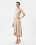 MARCFRANCOIS|Beige Ines | Damen Abendkleid Asymmetrisch Midi, Vorderansicht