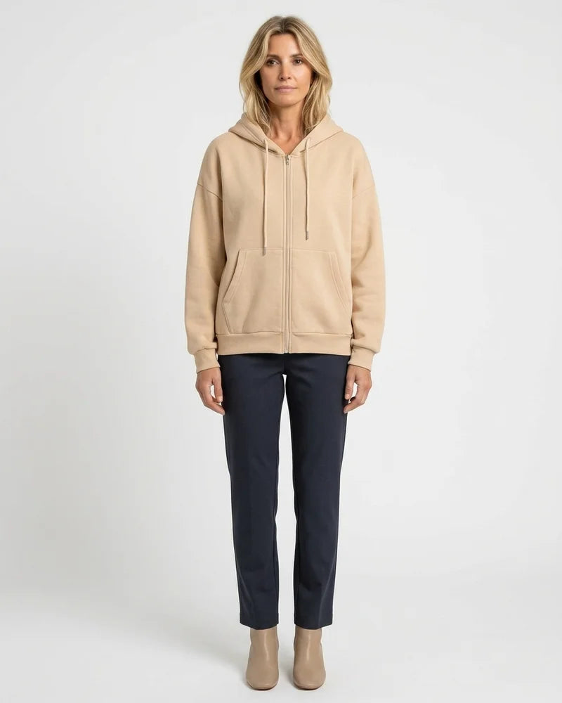 MARCFRANCOIS|Beige Yael | Damen Kapuzenjacke Hoodie Reißverschluss, Vorderansicht