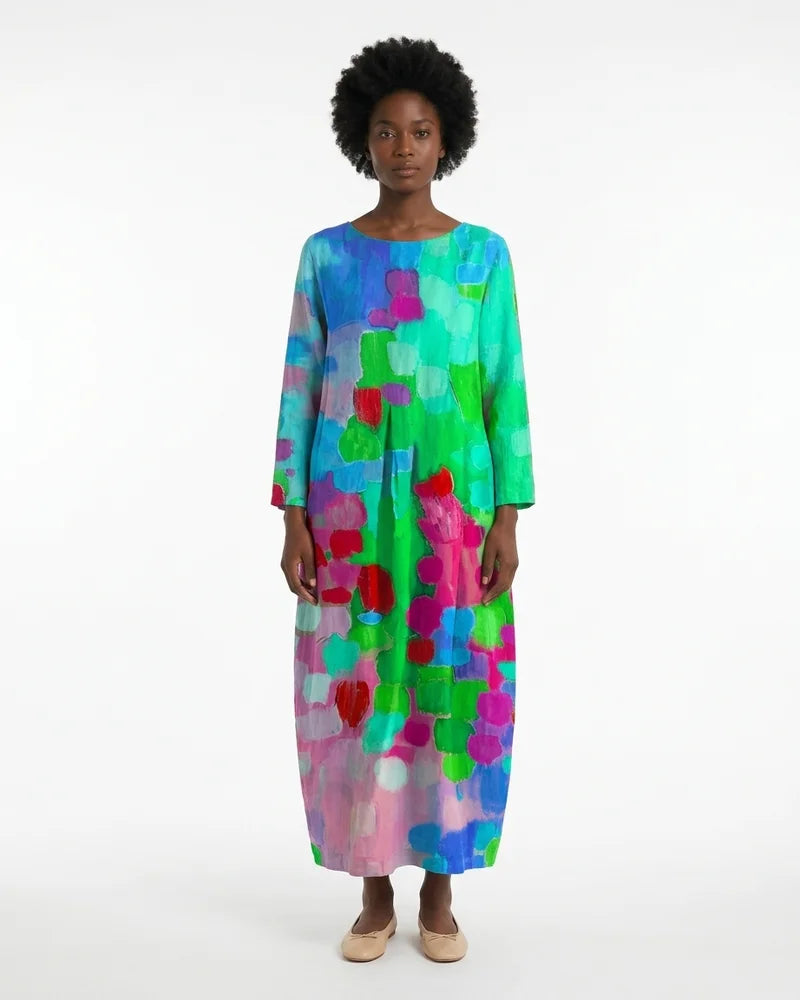 MARCFRANCOIS|Blau Sigrid | Damen Maxikleid Bunt 3/4-Arm, Vorderansicht