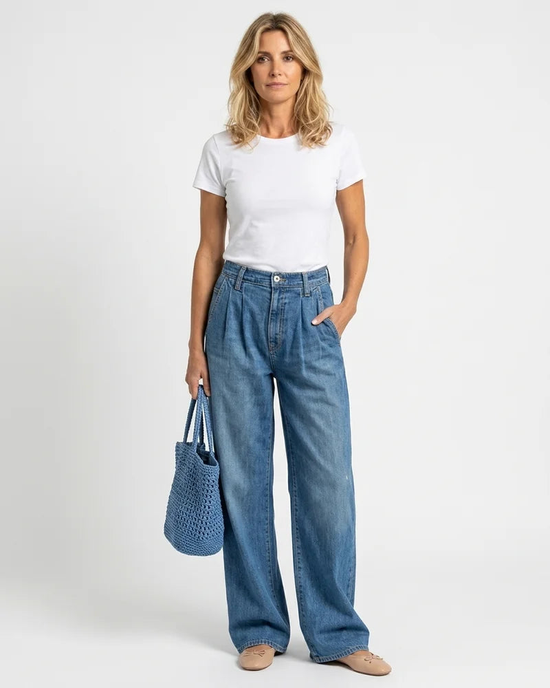 MARCFRANCOIS|Blau Mia | Damen High Waist Jeans Weites Bein, Vorderansicht