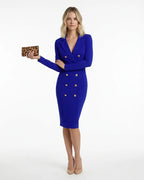 MARCFRANCOIS|Blau Vera | Damen Blazer Kleid Elegant Knopfleiste, Vorderansicht