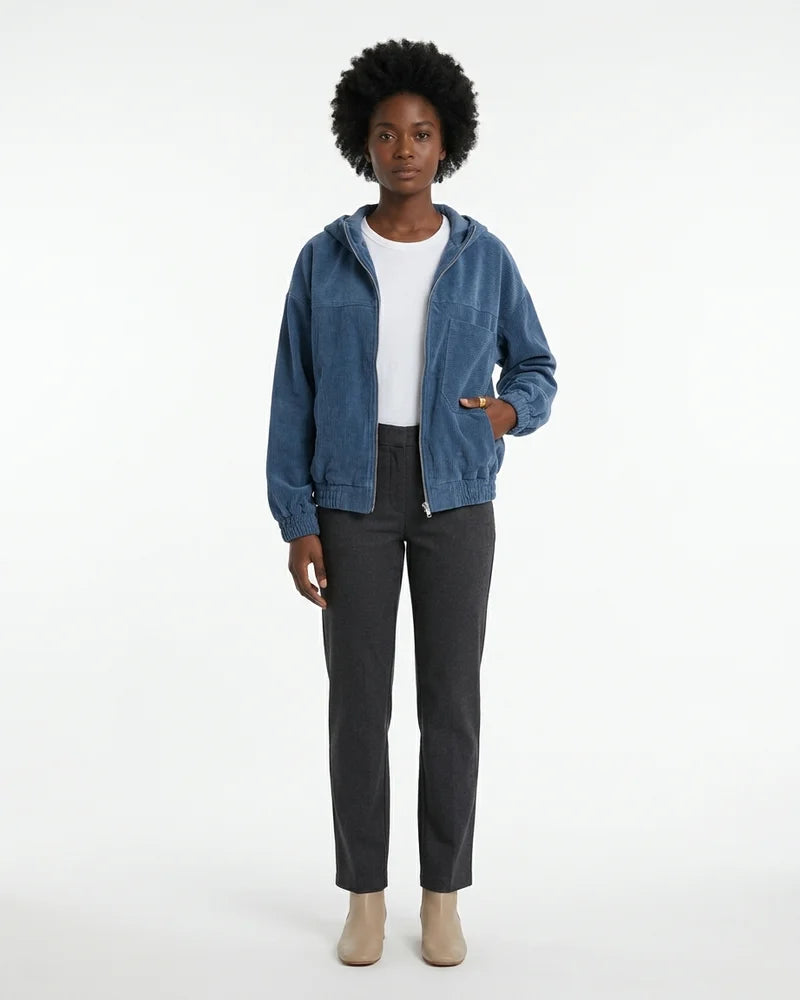 MARCFRANCOIS|Blau Cleo | Damen Cordjacke Freizeit Reißverschluss, Vorderansicht