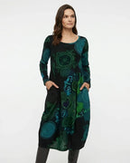 MARCFRANCOIS|Blau Jordan | Damen Langarm Kleid Print Locker, Vorderansicht