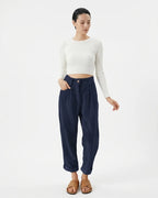MARCFRANCOIS|Blau Marie | Damen Cordhose High Waist Weit, Vorderansicht