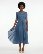 MARCFRANCOIS|Blau Jana | Damen A-Linien Midikleid Spitze Elegant, Vorderansicht