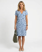MARCFRANCOIS|Blau Jordan | Damen Sommerkleid Knielang Kurzarm, Vorderansicht