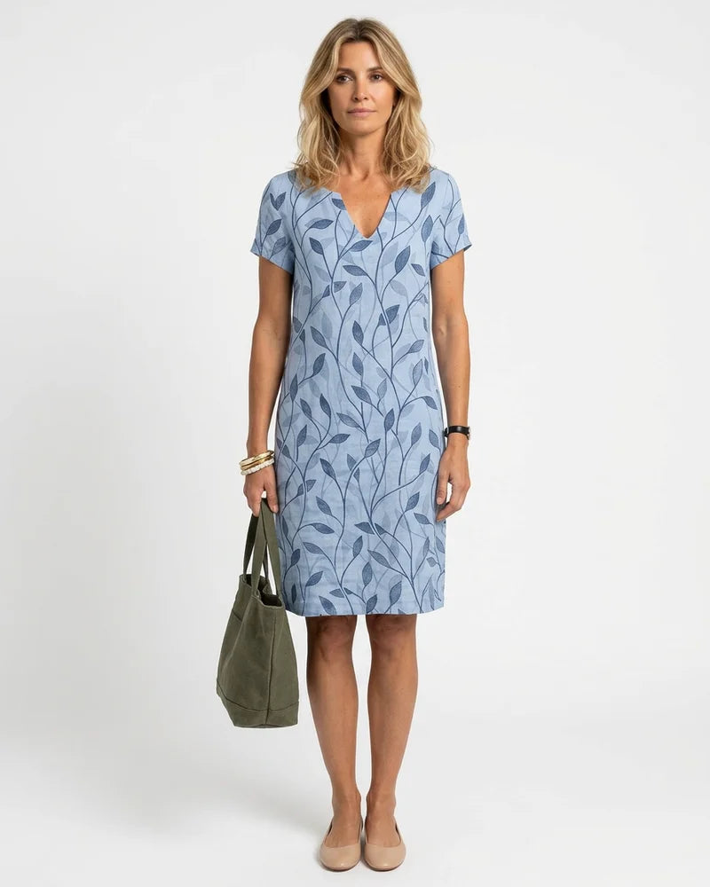 MARCFRANCOIS|Blau Jordan | Damen Sommerkleid Knielang Kurzarm, Vorderansicht
