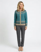 MARCFRANCOIS|Blau Vera | Damen Strickjacke Norwegermuster Winter, Vorderansicht