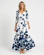 MARCFRANCOIS|Blau Harley | Damen Maxikleid Wickelkleid mit Print, Vorderansicht