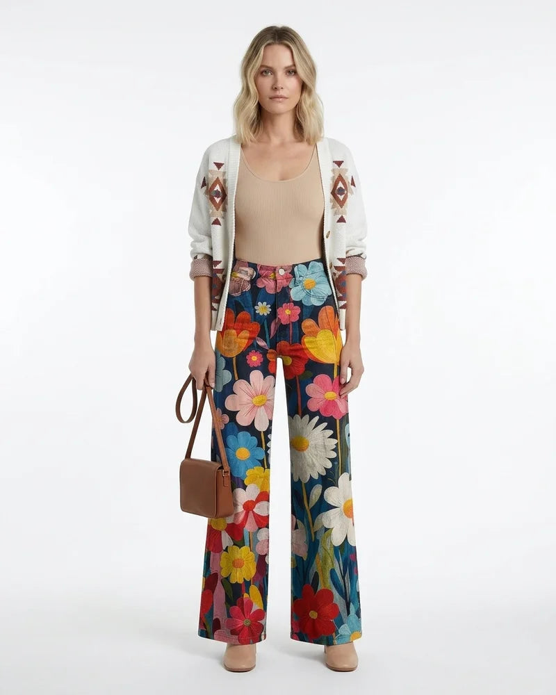 MARCFRANCOIS|Blumen Cori | Damen Schlaghose Weites Bein Retro, Vorderansicht
