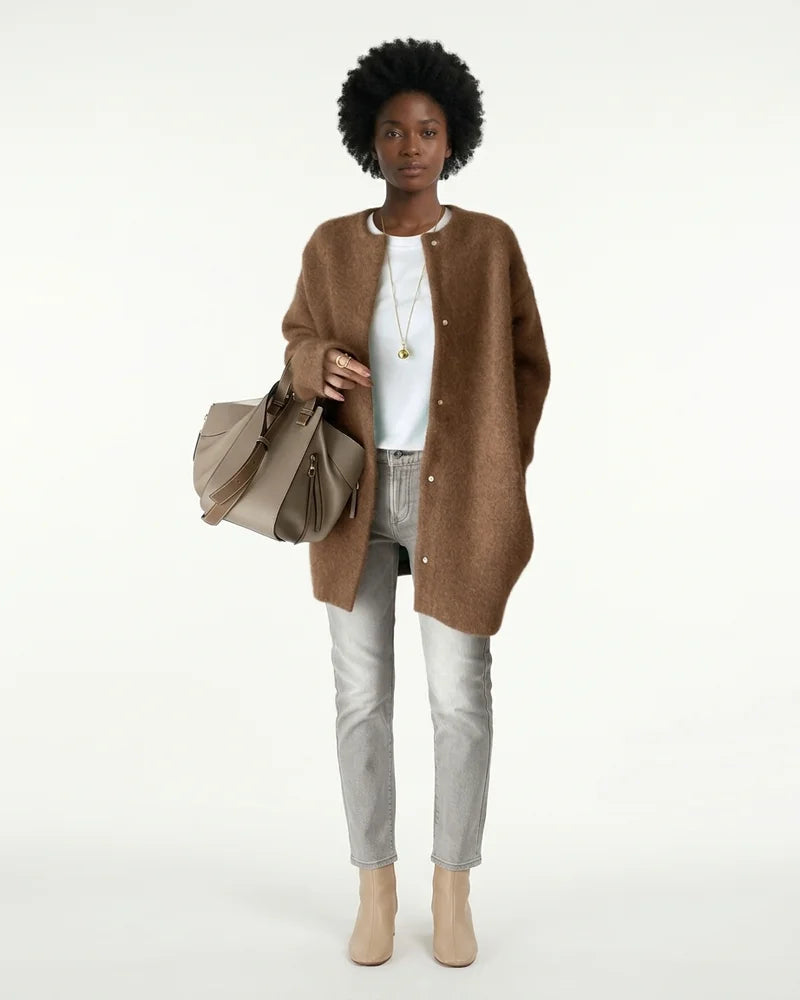 MARCFRANCOIS|Braun Zion | Damen Strickjacke Lang Locker, Vorderansicht
