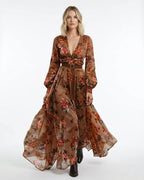 MARCFRANCOIS|Braun Hanna | Damen Boho Maxikleid Stickerei Volant, Vorderansicht