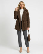 MARCFRANCOIS|Braun Zion | Damen Teddyjacke Revers Knöpfe, Vorderansicht