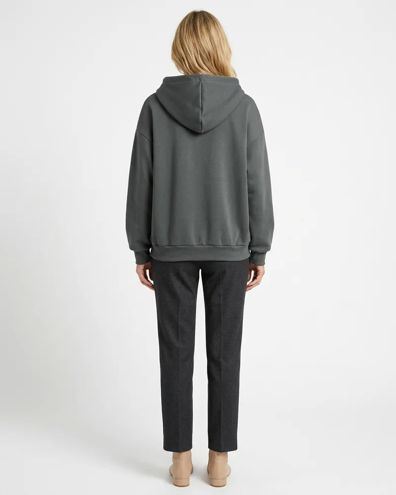 MARCFRANCOIS|Dunkelgrau Yael | Damen Kapuzenjacke Hoodie Reißverschluss, Vorderansicht