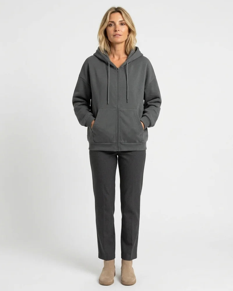 MARCFRANCOIS|Dunkelgrau Yael | Damen Kapuzenjacke Hoodie Reißverschluss, Vorderansicht
