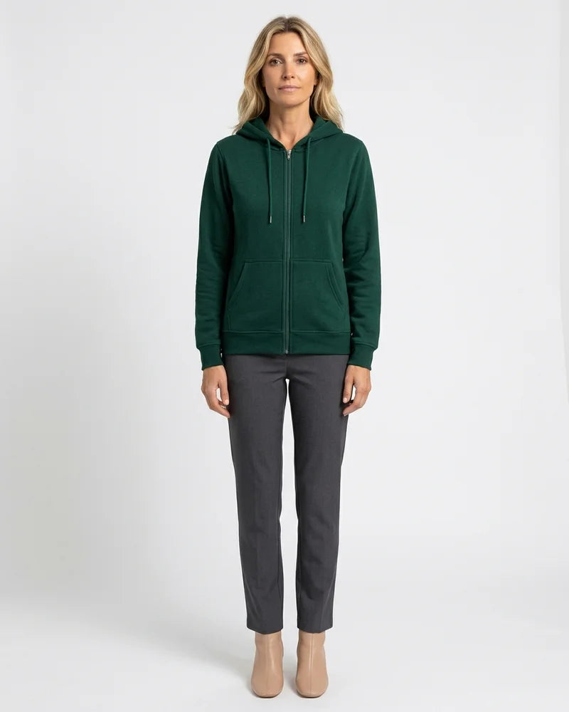 MARCFRANCOIS|Dunkelgrün Yael | Damen Kapuzenjacke Hoodie Reißverschluss, Vorderansicht