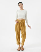 MARCFRANCOIS|Gelb Marie | Damen Cordhose High Waist Weit, Vorderansicht